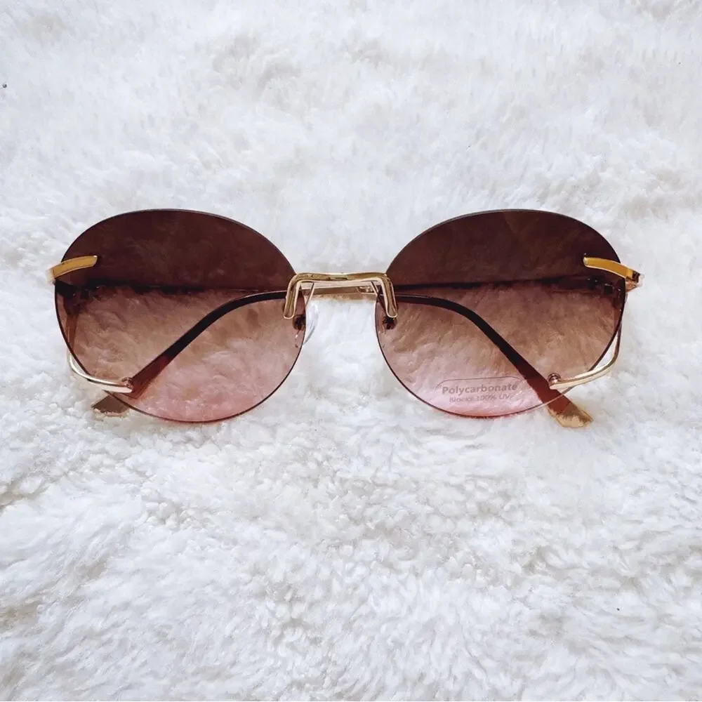 Ruth Clear Brown & Pink Round Metal Sunglasses